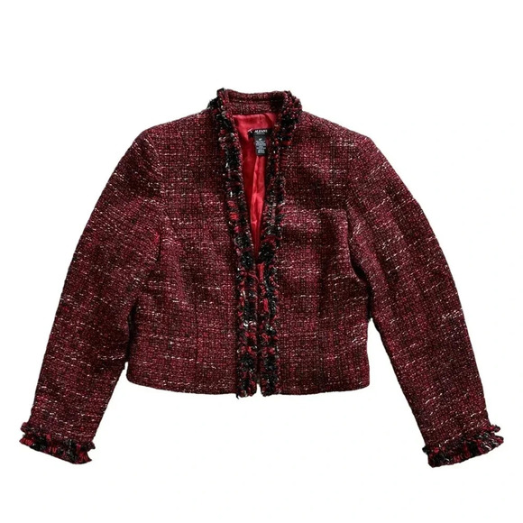 Alfani Red Tweed Cropped Jacket 8P - Picture 1 of 3